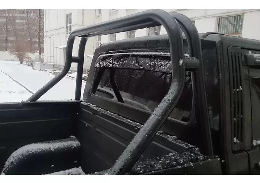 Дуга в кузов 76 мм с креплениями под ПТФ серебристая Slitkoff для УАЗ Патриот Пикап 2008-2014