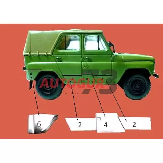 Ремкомплект боковины кузова УАЗ 469, 3151 задняя угловая правая