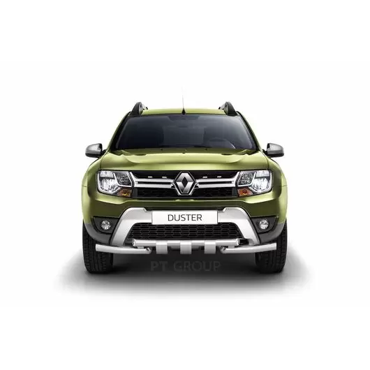 Защита переднего бампера двойная с зубьями Ø63/63 мм нержавейка Renault Duster 2016-, Nissan Terrano 2014-