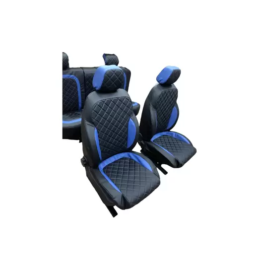 Чехлы сидений на УАЗ 3163 Патриот, 2363 Пикап с 2018 (5 мест) черные с синими вставками, ромб «Schweika»