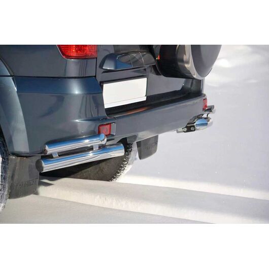 Защита УАЗ Патриот с 2015 года заднего бампера угловая сдвоенная труба d51 мм